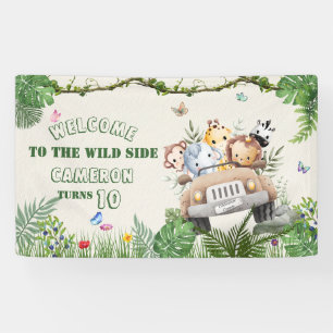 Cute Kawaii Safari Wild Jungle Animals Birthday Banner