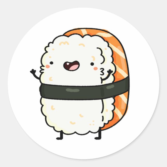 Cute Kawaii Salmon Sushi Classic Round Sticker (Front)