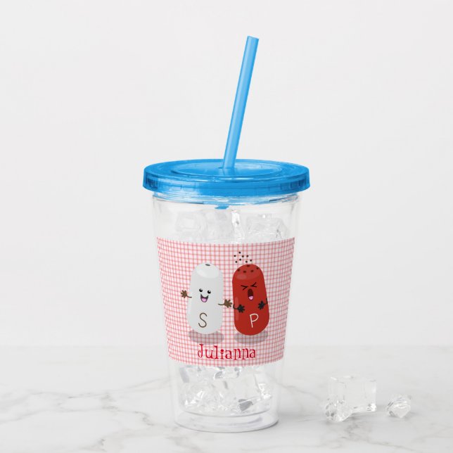 Cute kawaii salt and pepper shakers cartoon acrylic tumbler (Back Ice)