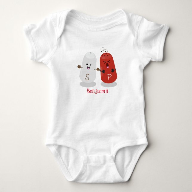 Cute kawaii salt and pepper shakers cartoon baby bodysuit (Front)