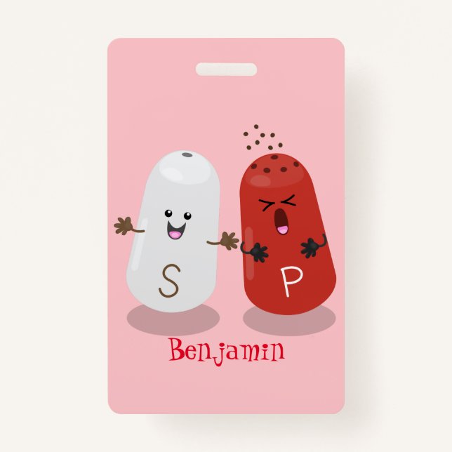 Cute kawaii salt and pepper shakers cartoon badge (Back)