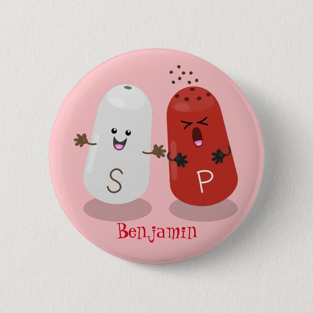 Cute kawaii salt and pepper shakers cartoon button (Front)