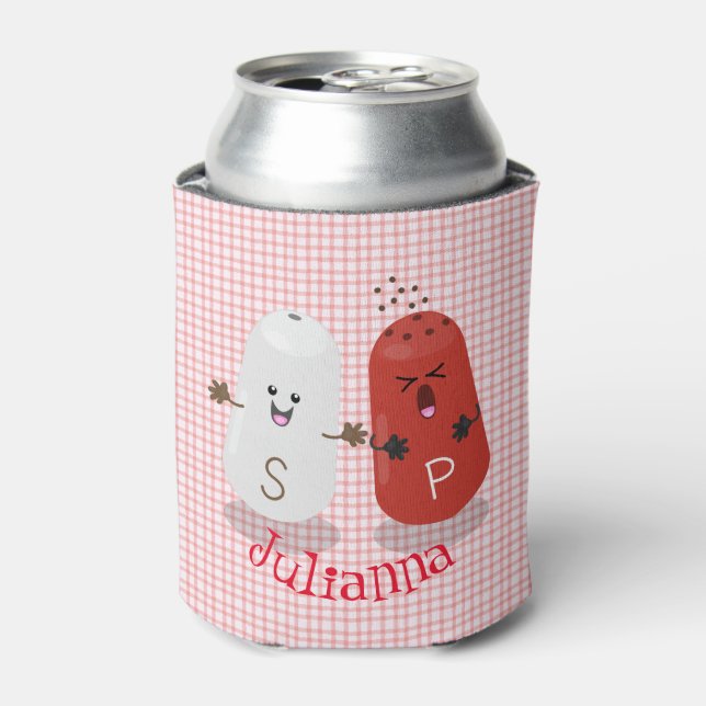 Cute kawaii salt and pepper shakers cartoon can cooler (Can Front)