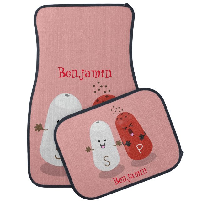 Cute kawaii salt and pepper shakers cartoon  car floor mat (Set)
