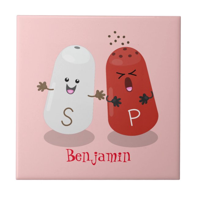 Cute kawaii salt and pepper shakers cartoon ceramic tile (Front)