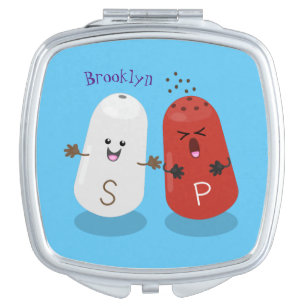 Cute kawaii salt and pepper shakers cartoon compact mirror