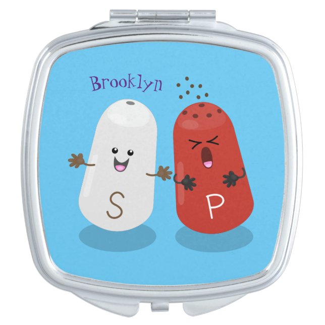 Cute kawaii salt and pepper shakers cartoon compact mirror (Front)