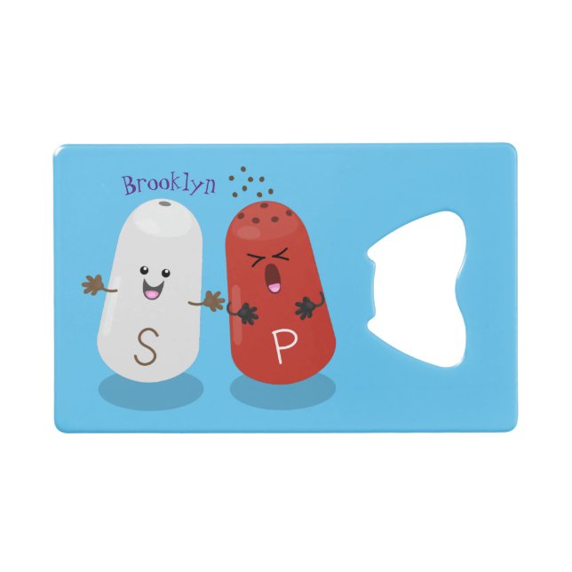 Cute kawaii salt and pepper shakers cartoon credit card bottle opener (Front (Horizontal))