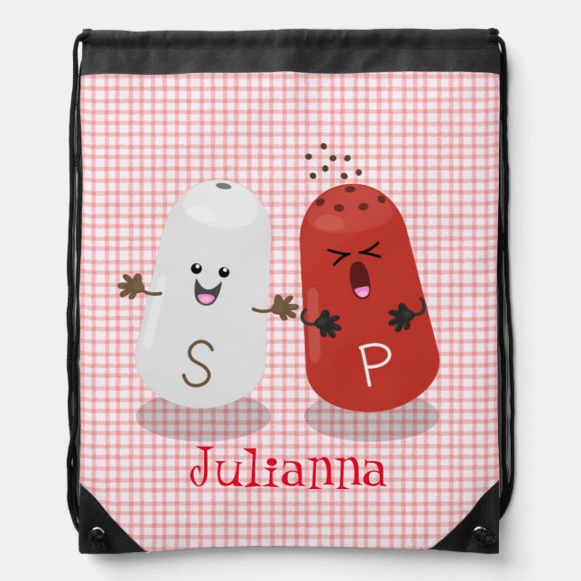 Cute kawaii salt and pepper shakers cartoon drawstring bag (Front)