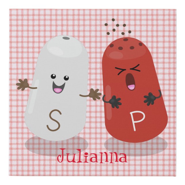 Cute kawaii salt and pepper shakers cartoon faux canvas print (Front)