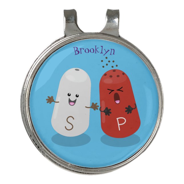 Cute kawaii salt and pepper shakers cartoon golf hat clip (Front)