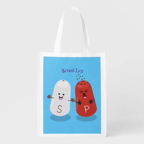Cute kawaii salt and pepper shakers cartoon grocery bag