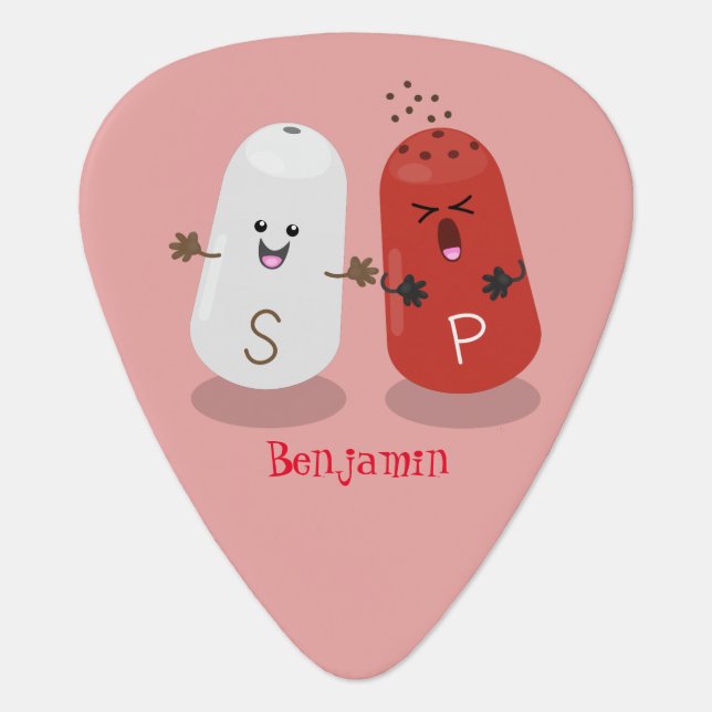 Cute kawaii salt and pepper shakers cartoon  guitar pick (Front)