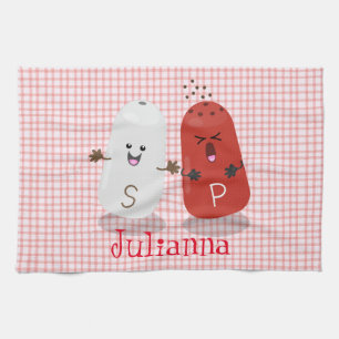 Cute kawaii salt and pepper shakers cartoon kitchen towel