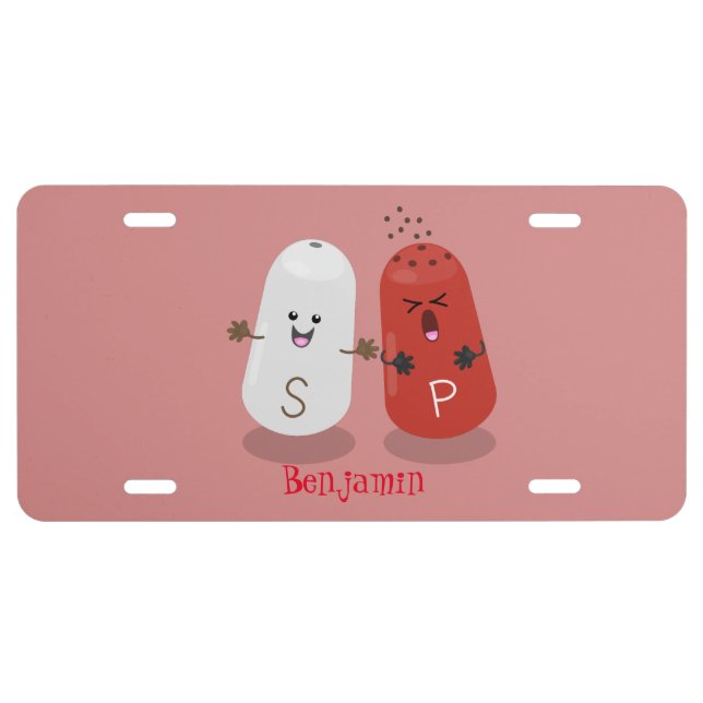 Cute kawaii salt and pepper shakers cartoon  license plate (Front)