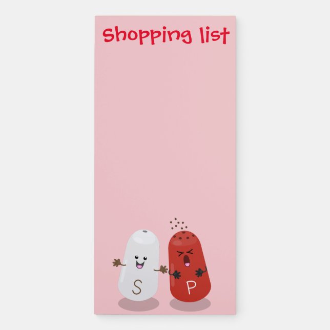 Cute kawaii salt and pepper shakers cartoon magnetic notepad (Front)