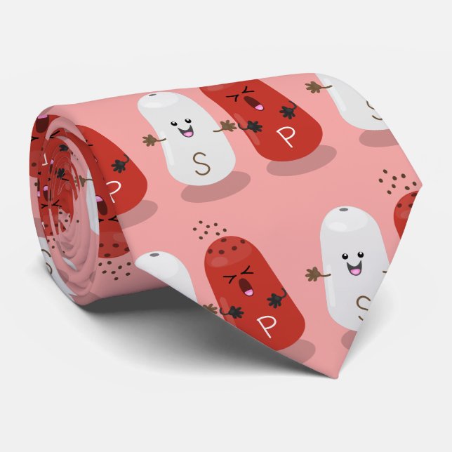 Cute kawaii salt and pepper shakers cartoon neck tie (Rolled)