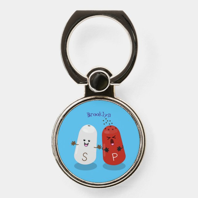 Cute kawaii salt and pepper shakers cartoon phone ring stand (Front)