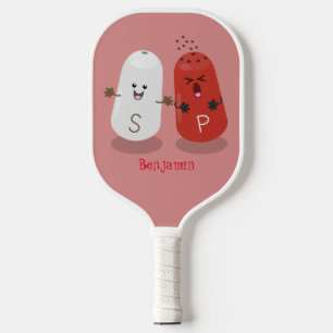 Cute kawaii salt and pepper shakers cartoon  pickleball paddle