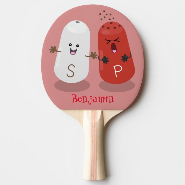 Cute kawaii salt and pepper shakers cartoon ping pong paddle (Front)