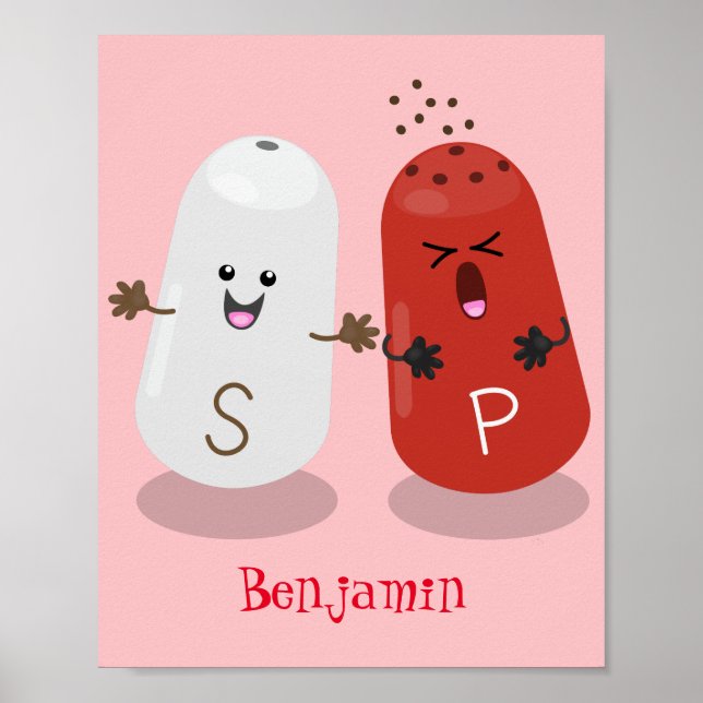 Cute kawaii salt and pepper shakers cartoon poster (Front)