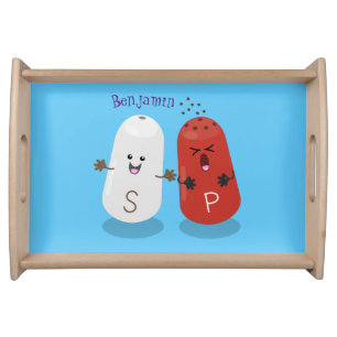 Cute kawaii salt and pepper shakers cartoon serving tray