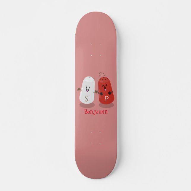Cute kawaii salt and pepper shakers cartoon  skateboard (Front)