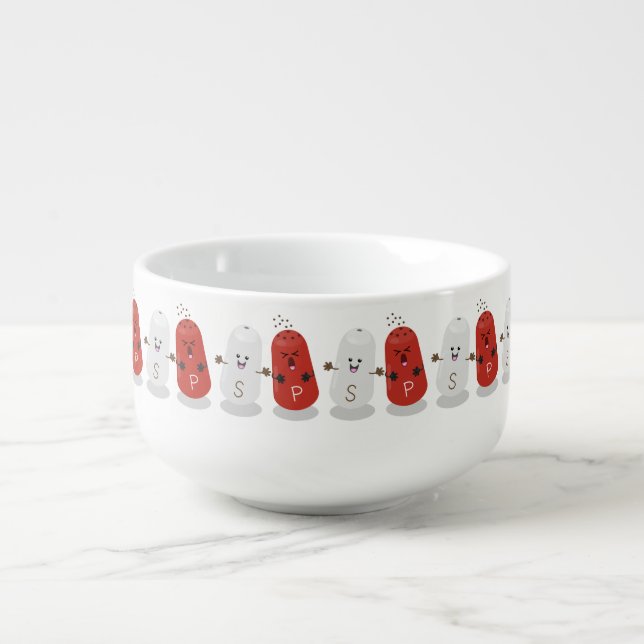 Cute kawaii salt and pepper shakers cartoon soup mug (Front)