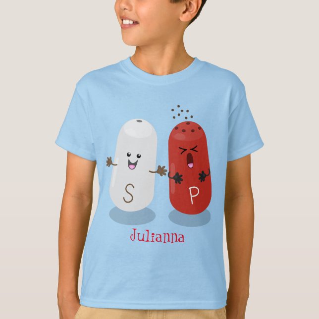 Cute kawaii salt and pepper shakers cartoon T-Shirt (Front)