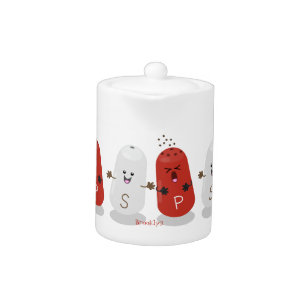 Cute kawaii salt and pepper shakers cartoon teapot