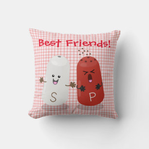 Cute kawaii salt and pepper shakers cartoon throw pillow