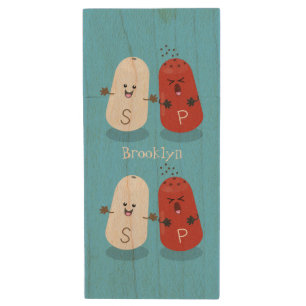 Cute kawaii salt and pepper shakers cartoon wood flash drive