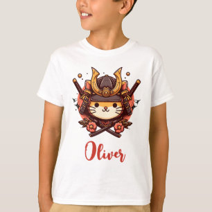 Cute Kawaii Samurai Cat Personalized  T-Shirt