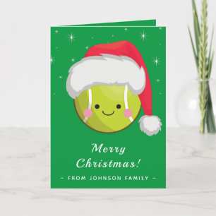 Cute Kawaii Santa Tennis Ball Christmas Sparkle Card