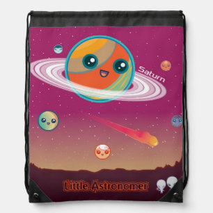 Cute Kawaii Saturn and Moons Drawstring Bag