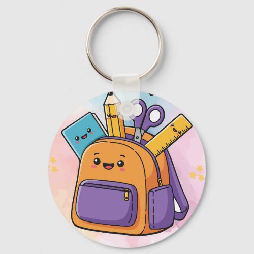 Cute Kawaii School Backpack and Supplies.  Keychain