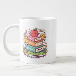 Cute Kawaii School Books Teacher Appreciation Giant Coffee Mug