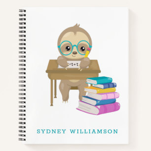 Cute Kawaii School Sloth Personalized  Notebook