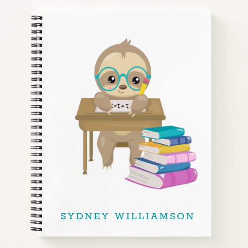 Cute Kawaii School Sloth Personalized  Notebook