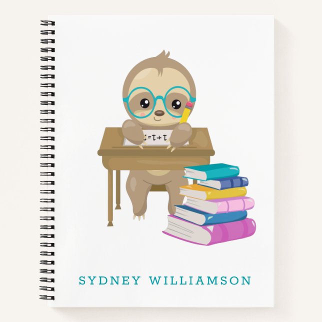 Cute Kawaii School Sloth Personalized  Notebook (Front)
