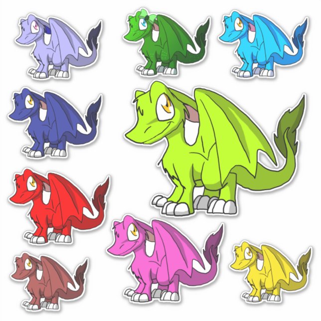 Cute Kawaii SD Furry Dragons Fantasy Illustration Sticker (Front)