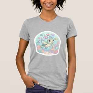 Cute Kawaii Sea Turtle Ocean Life Heather Gray T-Shirt