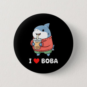Cute Kawaii Shark Boba Tea Funny Bubble Tea Lover  Button