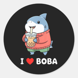 Cute Kawaii Shark Boba Tea Funny Bubble Tea Lover Classic Round Sticker