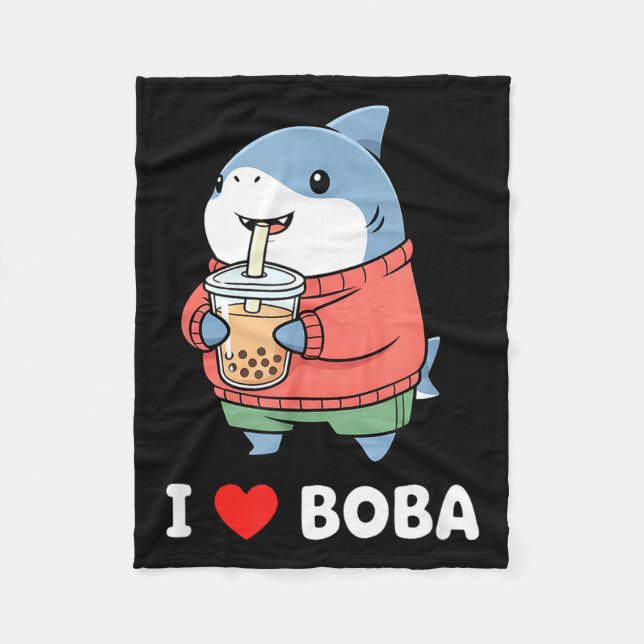 Cute Kawaii Shark Boba Tea Funny Bubble Tea Lover  Fleece Blanket (Front)