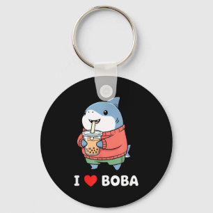 Cute Kawaii Shark Boba Tea Funny Bubble Tea Lover Keychain