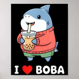 Cute Kawaii Shark Boba Tea Funny Bubble Tea Lover Poster
