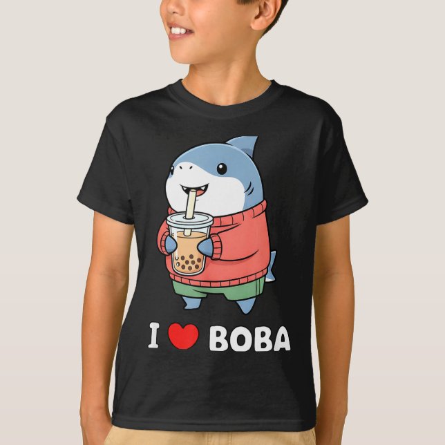 Cute Kawaii Shark Boba Tea Funny Bubble Tea Lover  T-Shirt (Front)