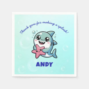 Cute Kawaii Shark Personalized Baby Shower Napkins