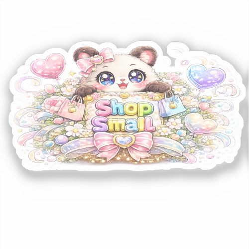 Cute Kawaii Shop Small Business Cat Pastel Pink Fl Sticker